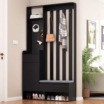 REDOM Garderobe H180/B100/T35 cm van MDF, multifunctioneel 6-in-1 ontwerp met zitbank en opbergruimte