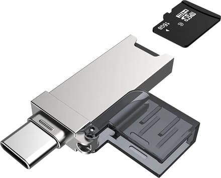 LUXWALLET C-Transit - USB-C Naar USB 2.0 Kaartlezer - Compatibel Met Micro SD Kaart - Plug-and-Play - Compact en Draagbaar – Zilver