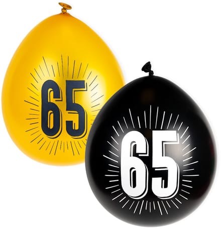 Ballonnen met getal | 65 jaar | 8 stuks | Zwart en Goud