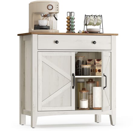 Keukenkast Dressoir - Opbergkast met Lade, Deuren en Verstelbare Plank – Rustiek Wit/Bruin