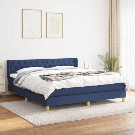 vidaXL - Boxspring - met - matras - stof - blauw - 160x200 - cm