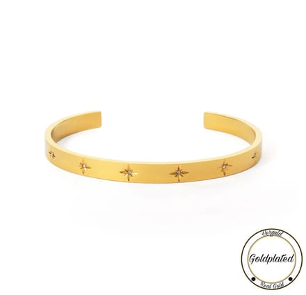 Borasi Bangle Armband Met Sterretjes | Goudkleurig | 6 CM | RVS | Dames Sieraden |