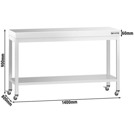 GGM Gastro RVS werktafel PREMIUM - 1400x800mm - met onderstel & wielen zilver
