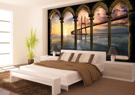 Columns City Bridge Portugal Sunset Photo Wallcovering