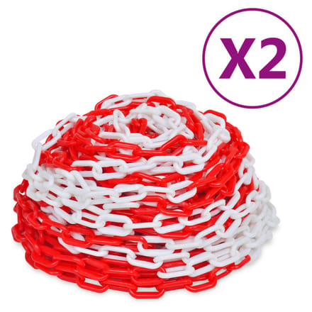 vidaXL - Veiligheidskettingen - 2 - st - 30 - m - kunststof - rood - en - wit