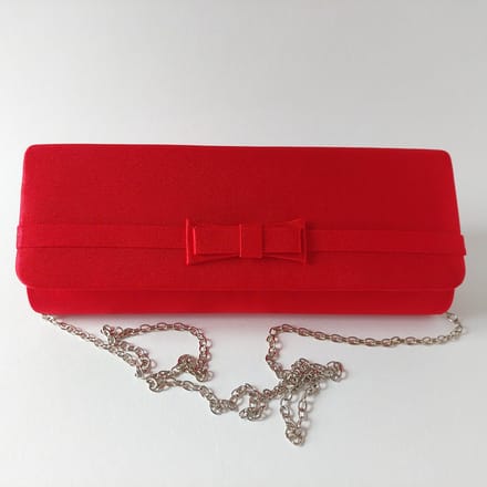 Clutch Dames - Rood Satijn met Strikje - Envelop Avondtas - lang werp vorm