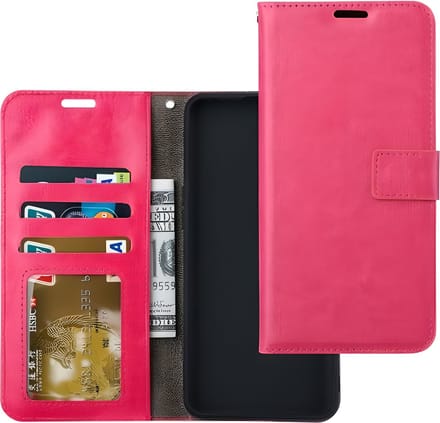 Bookcase Geschikt voor: iPhone 17E / 16E - Roze - portemonnee hoesje - Book Cover