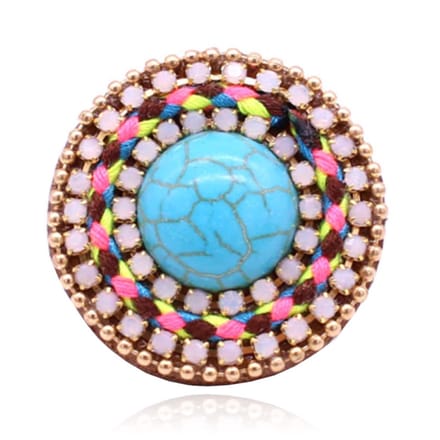Handgemaakte verstelbare Ibiza ring multicolor met turkoois leer en touw