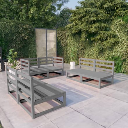 vidaXL - 6-delige - Loungeset - massief - grenenhout - grijs