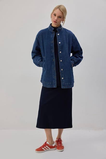 Touché Privé - Oversized denim bomberjack - Donker denim - Dames