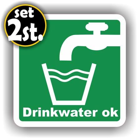 Jerma - Drinkwater oké - Sticker – Set van 2 st - 14 x 14 cm - Zelfklevend - Weerbestendig - Vinyl