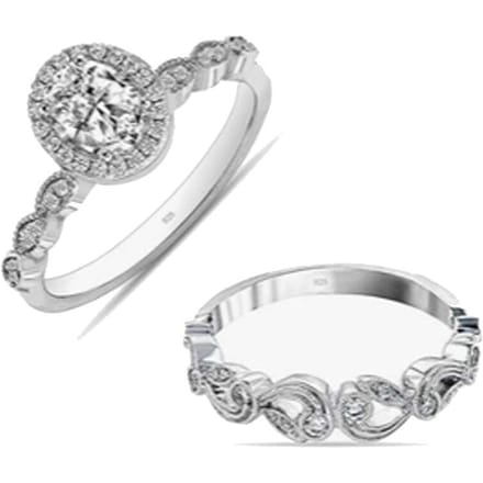 Dames Duo Brilliant Ring Set in 925 Sterling Zilver BIAN024
