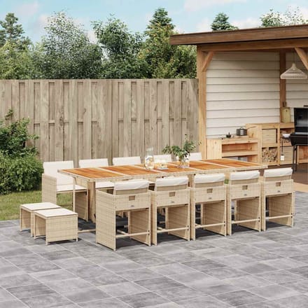 vidaXL - 15-delige - Tuinset - met - kussens - poly - rattan - beige
