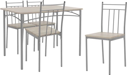 ML-Design eettafel met 4 stoelen, licht eiken, 5-delige eetset voor 4 personen, hout, eetkamerstoelen met metalen poten, keukentafelset, eetkamerset, zitgroep voor eetkamer woonkamer keuken