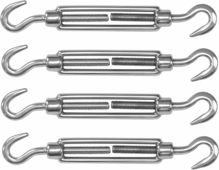 AMIG Spanschroeven/draadspanner met haak/haak - 4x - 12.5cm - 316L RVS - 300kg - M10 schroefdraad