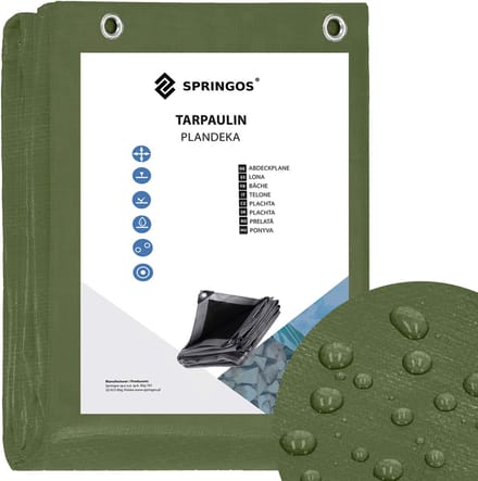 Springos Afdekzeil | Dekzeil | Zeildoek | Waterdicht | PVC | 4 x 8 m | 120 g/m2 | Groen