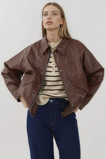 Oversized Neplederen Jas met Zakken