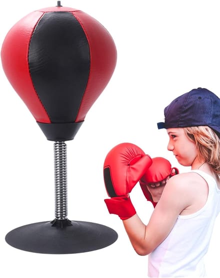 Desktop Bokszak - Mini Speedbal - Stress Vermindering - Sterke Zuignap - 37 cm Hoog - Zwart Rood