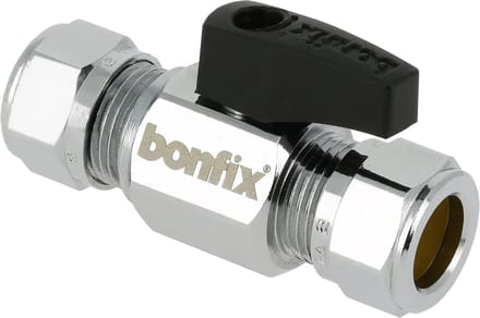 Bonfix Kogelstopkraan recht knel 12×12 (zwarte knop) 1st