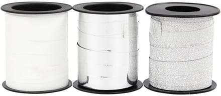 Cadeaulint, B: 10 mm, zilver, glitter zilver, wit, 3x15 m/ 1 doos