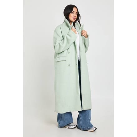 boohoo Dames Maxi Wollen Look Jas | Munt | Maat: 36