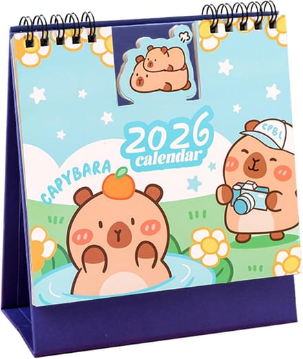 Mini Bureaukalender 2026 Draadgebonden Planner Desktop Leuke Cartoon Capibara