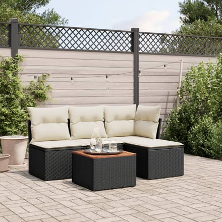 vidaXL - 5-delige - Loungeset - met - kussens - poly - rattan - zwart