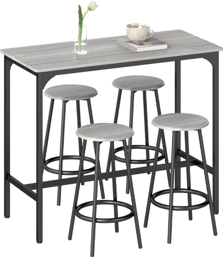 HOMCOM - Bartafelset - MDF - Metaal - 110L x 50B x 89,5H cm - Grijs