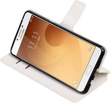 Cross Pattern TPU Bookstyle Wallet Case Hoesjes Geschikt voor Samsung Galaxy C9 Wit
