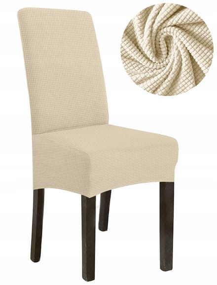 Crèmekleurige stoelhoes L - Dikke jacquard - Hoge rugleuning 70cm