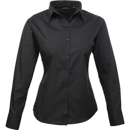 Premier Dames/Dames Popeline Blouse met Lange Mouwen (Zwart)