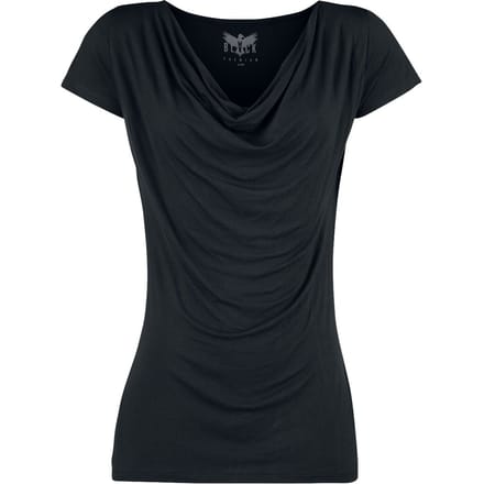 Black Premium by EMP Zwart basic T-shirt met watervalhals - Dames - 3XL