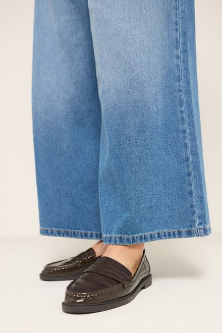 Yours Chocoladebruine Loafers Met Krokodillenprint In Brede Epasvormsize 41EEE