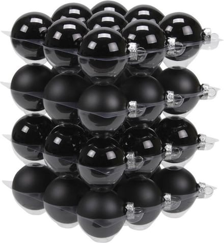 Othmar Decorations kerstballen - 36x st - zwart - D6 cm - glas - mat en glanzend