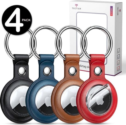 Tectier AirTag Sleutelhanger Set - 4 Stuks in 4 Kleuren - PU-leer
