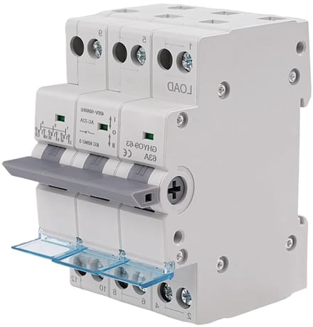 Inverter 63A 3P Dual Power Transfer Switch - Handmatige Overschakelaar 400VAC met Power Indicator en DIN Rail Bevestiging