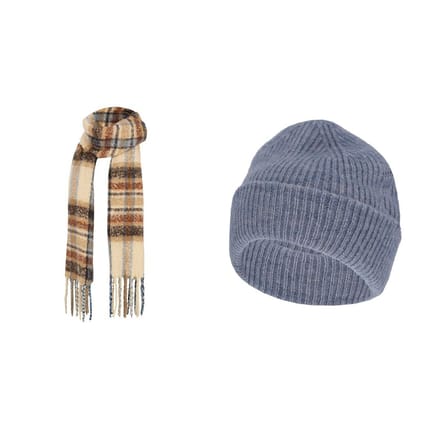 Morethansocks - Sjaal & Muts dames - Fashion combi - Zand/Denim - wintermuts dames - wintersjaal dames - winterset dames