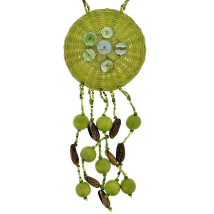 Behave - Groene Bohemian Ketting met Schelp en Hout - 64 cm