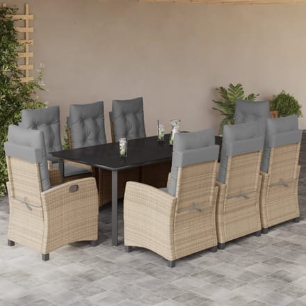 vidaXL - 9-delige - Tuinset - met - kussens - poly - rattan - gemengd - beige