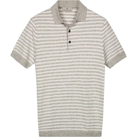Thomas Maine Polo Pullover Short Sleeve Single Knit Yarn Dyed Stripe Licht Grijs Melange / male