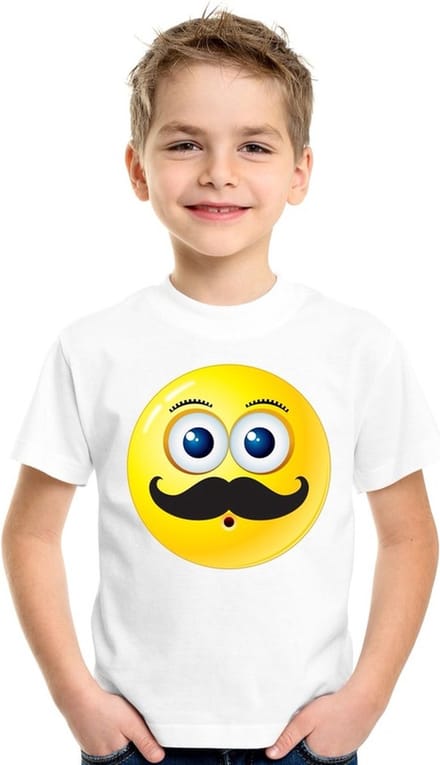 emoticon/ emoticon t-shirt snor wit kinderen 122/128