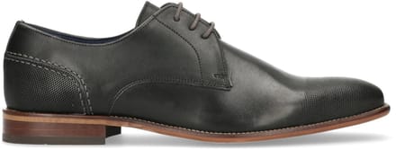 Manfield - Heren - Zwarte leren veterschoenen - Maat 42