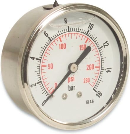 Profec manometer met achteraansluiting, glycerinevulling, 63 mm, 0 - 6 bar