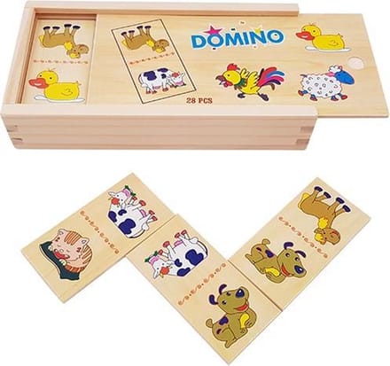 Houten domino spel boerderij in kist hout