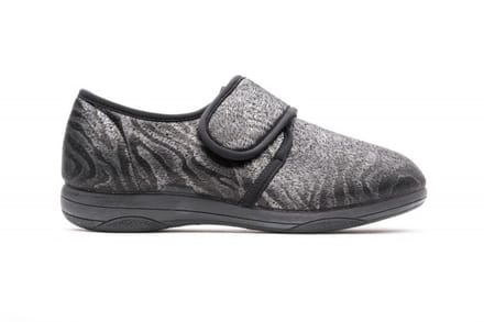 Q Fit Medisch Schoen/ Pantoffel Stretch Klittenband Zwart Tijgerprint