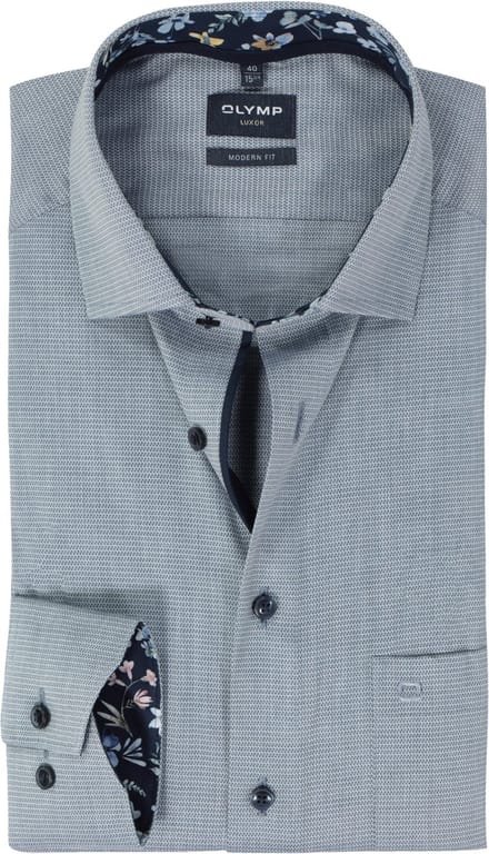 OLYMP modern fit overhemd - structuur - marine blauw - Strijkvrij - Boordmaat: 42