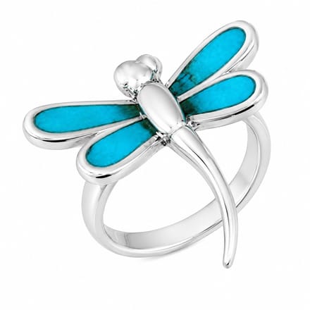 Opvallende Libelle Ring Zilver met Turquoise – Damesring met Open Ringband – Statement Ring