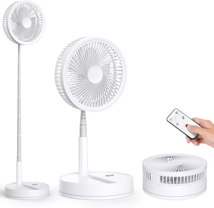 VHV-Draadloze Statiefventilato- Stille Tafelventilator en Staande Ventilator - Opvouwbaar en USB Oplaadbaar - 4 Snelheden en Timer - Wit