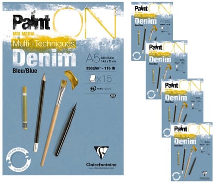 Clairefontaine - Paint ON - Multi-Techniek Pad - Tekenpapier - Schilderpapier - Blauw - A5 - 250 g - 15 vel - 4 pack