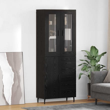 vidaXL - Highboard - 2 - st - Zwart - Eiken - 69,5 - x - 34 - x - 180 - cm - Bewerkt - hout